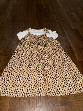 Rare Editions Mustard Animal Print Tie-Shoulder Dress